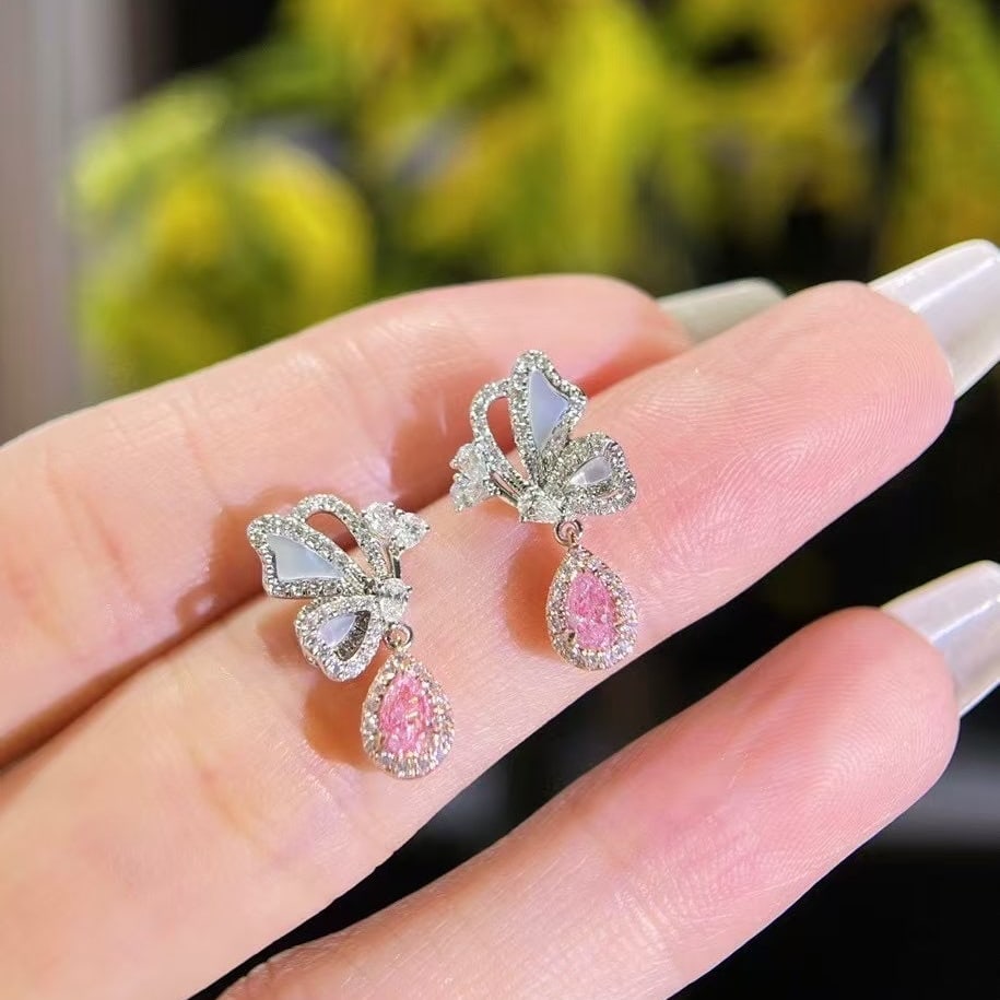 14k Gold 0.90 Ctw Natural Pink Diamond & Diamond Earrings - 4