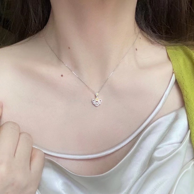 14k Gold 0.23 Ctw Natural Yellow Diamond & Diamond Necklace - 2