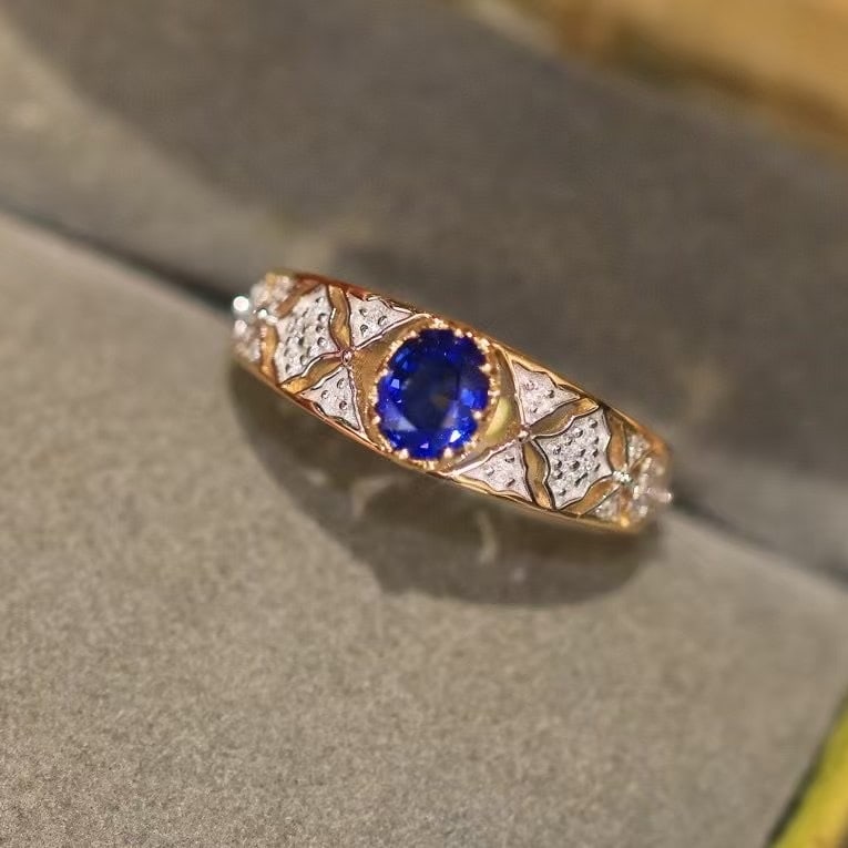 14k Gold 0.71 Ctw Natural Sapphire & Diamond Ring - 2