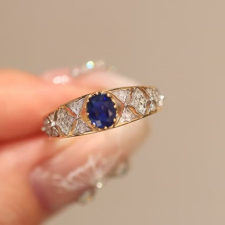 14k Gold 0.71 Ctw Natural Sapphire & Diamond Ring - 4