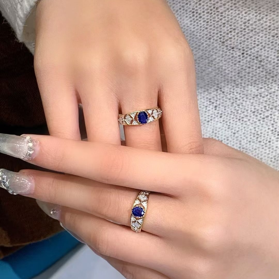 14k Gold 0.71 Ctw Natural Sapphire & Diamond Ring - 5