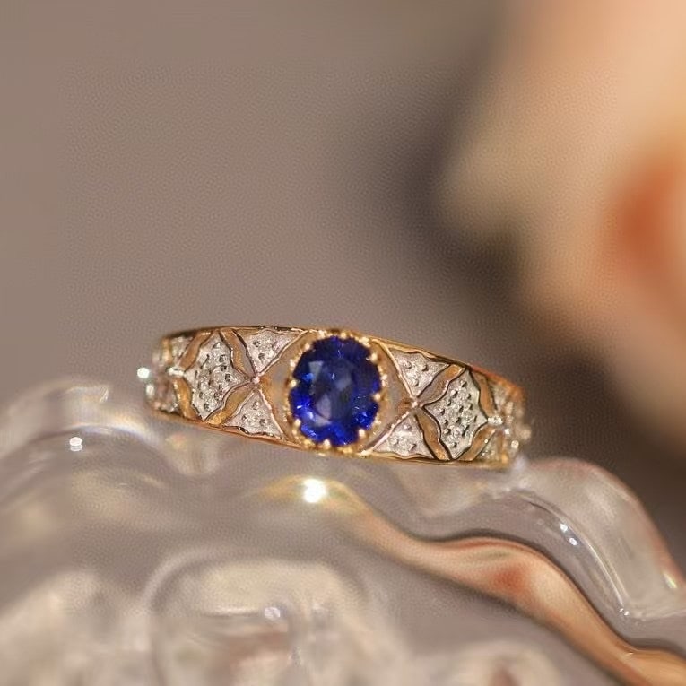 14k Gold 0.71 Ctw Natural Sapphire & Diamond Ring - 6