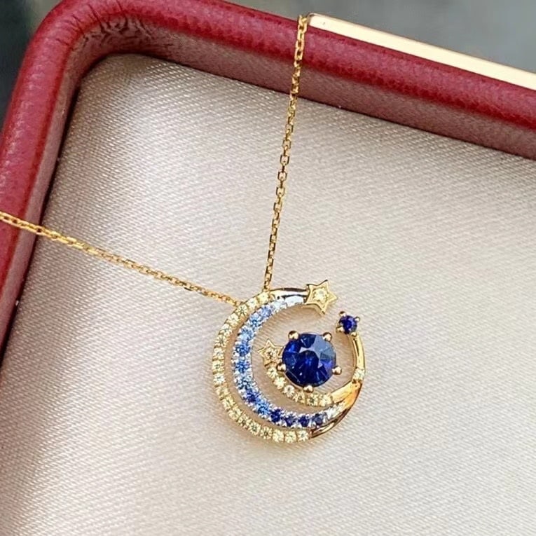 14k Gold 0.55 Ctw Natural Sapphire & Sapphire Pendant( Without Chain ): Ref:230951254 // gold content:14k gold // main gemstone:sapphire // shape:round // carat weight:0. 35ct // color:blue // treatment:natural // cut grade:g // // adjacent gemstone 2 : sapphire //