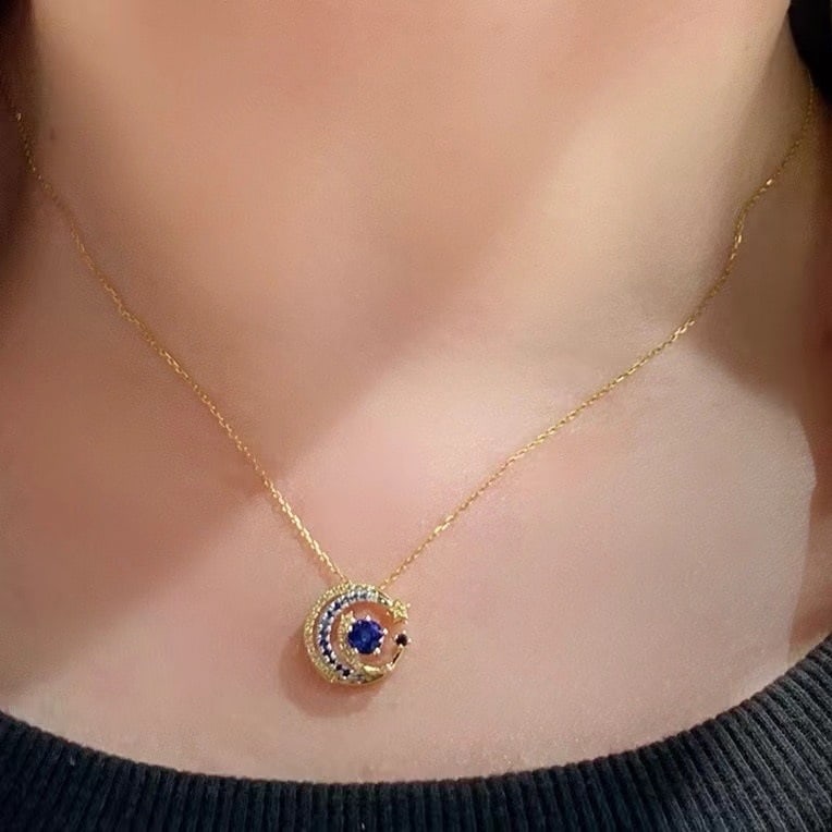 14k Gold 0.55 Ctw Natural Sapphire & Sapphire Pendant( Without Chain ) - 2
