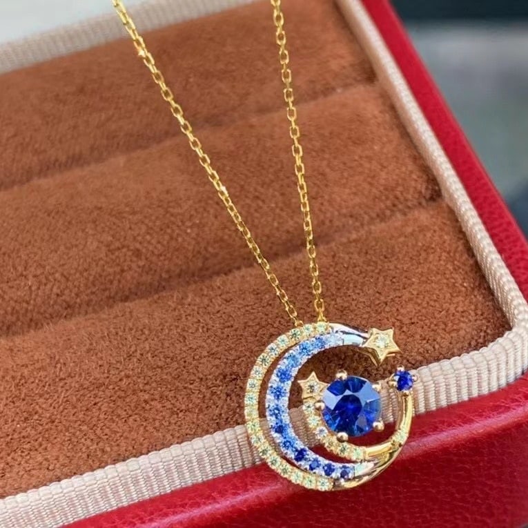 14k Gold 0.55 Ctw Natural Sapphire & Sapphire Pendant( Without Chain ) - 3