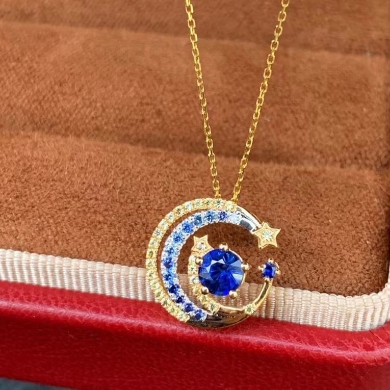 14k Gold 0.55 Ctw Natural Sapphire & Sapphire Pendant( Without Chain ) - 4