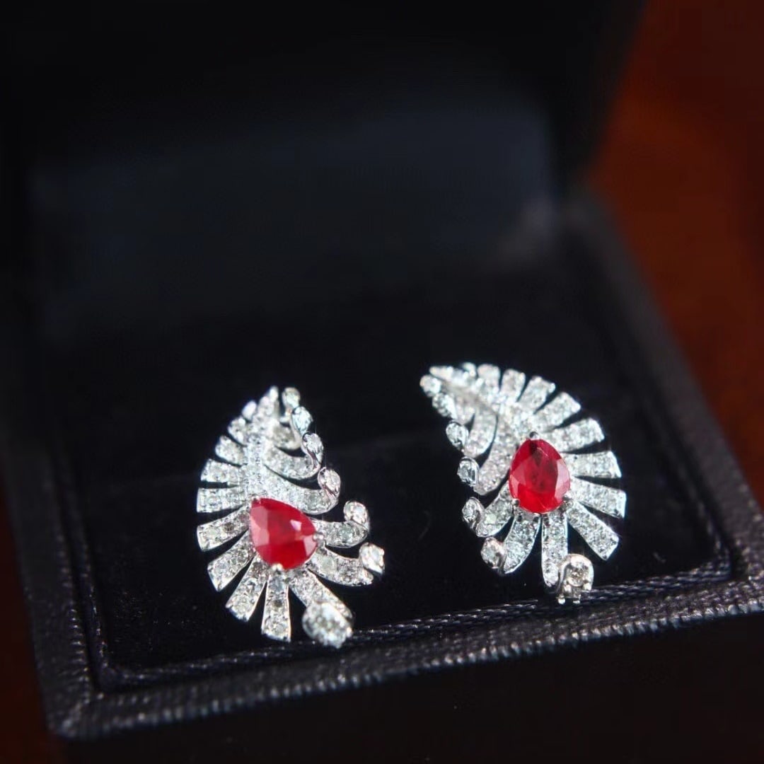 14k Gold 1.0 Ctw Vivid Red Natural Ruby & Diamond Earrings - 4