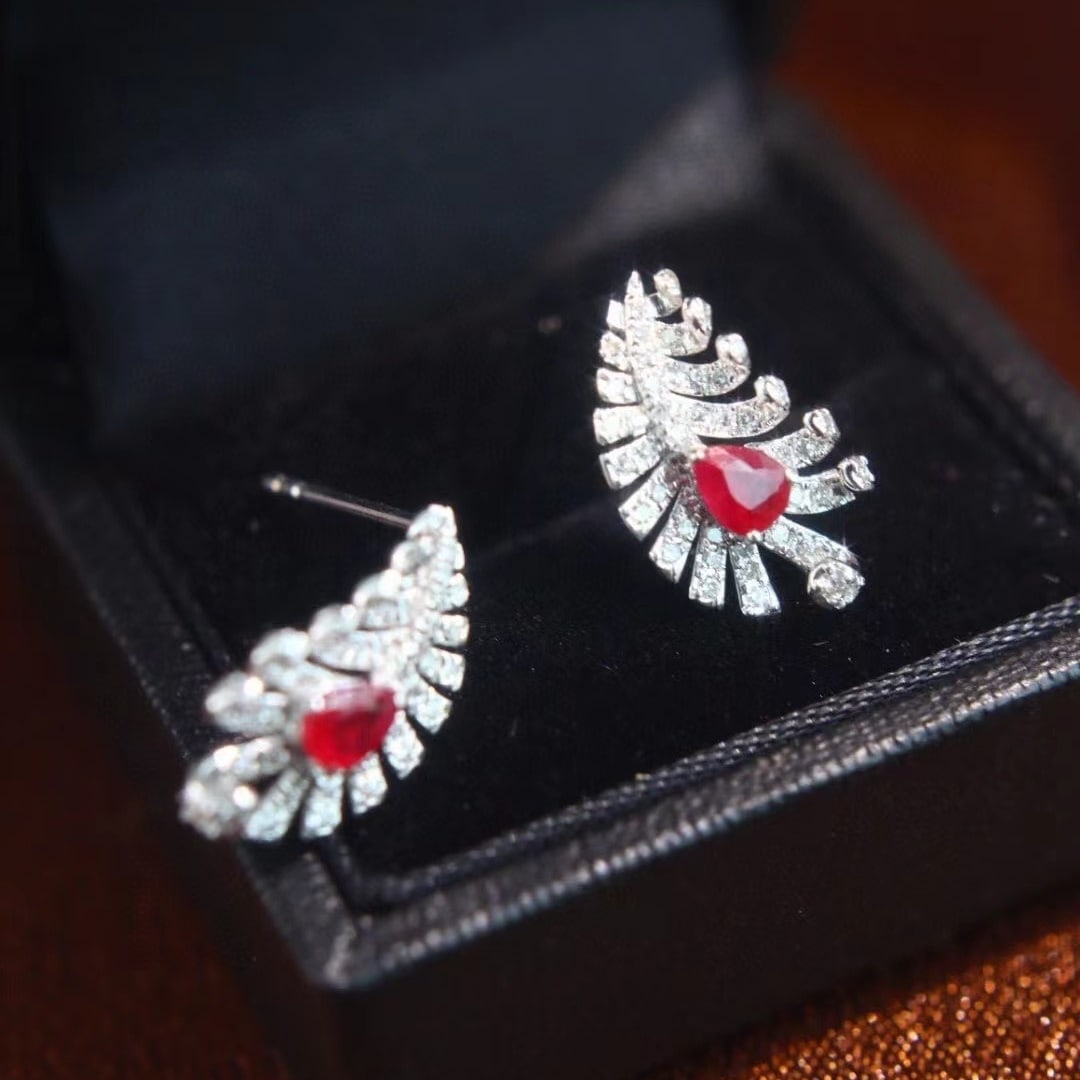 14k Gold 1.0 Ctw Vivid Red Natural Ruby & Diamond Earrings - 5