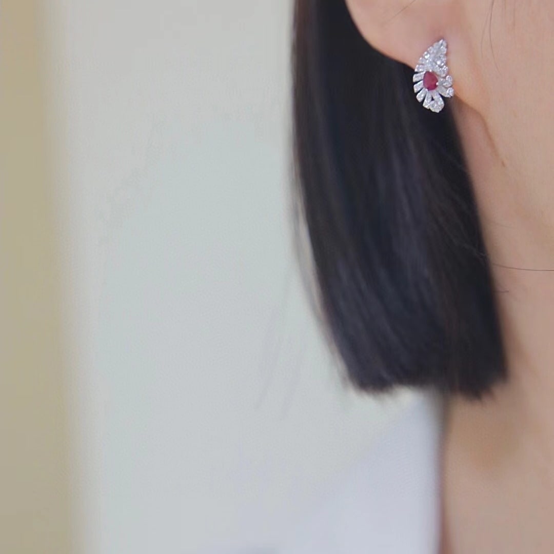 14k Gold 1.0 Ctw Vivid Red Natural Ruby & Diamond Earrings - 6