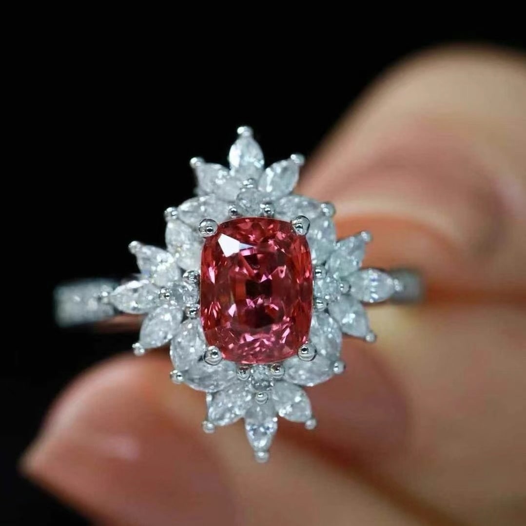 14k Gold 1.68 Ctw Natural Spinel & Diamond Ring: Ref:230951257 // gold content:14k gold // ring size:7. 25us // // main gemstone:spinel // shape:cushion // carat weight:1. 07ct // color:pink // treatment:natural // // adjacent gemstone 2 : diamond /