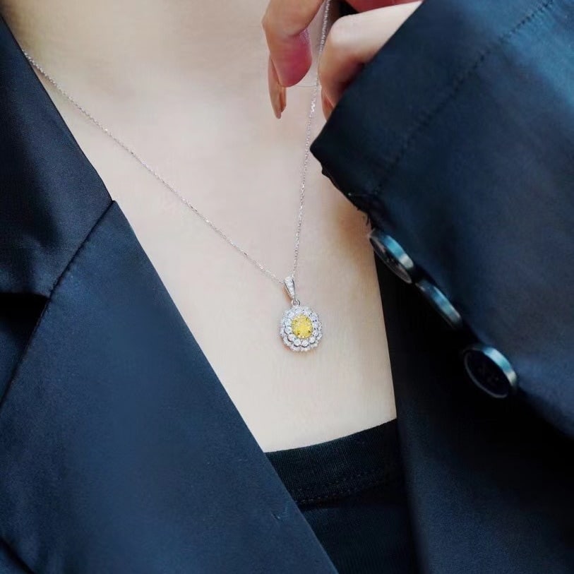 14k Gold 0.91 Ctw Natural Yellow Diamond & Diamond Necklace - 3