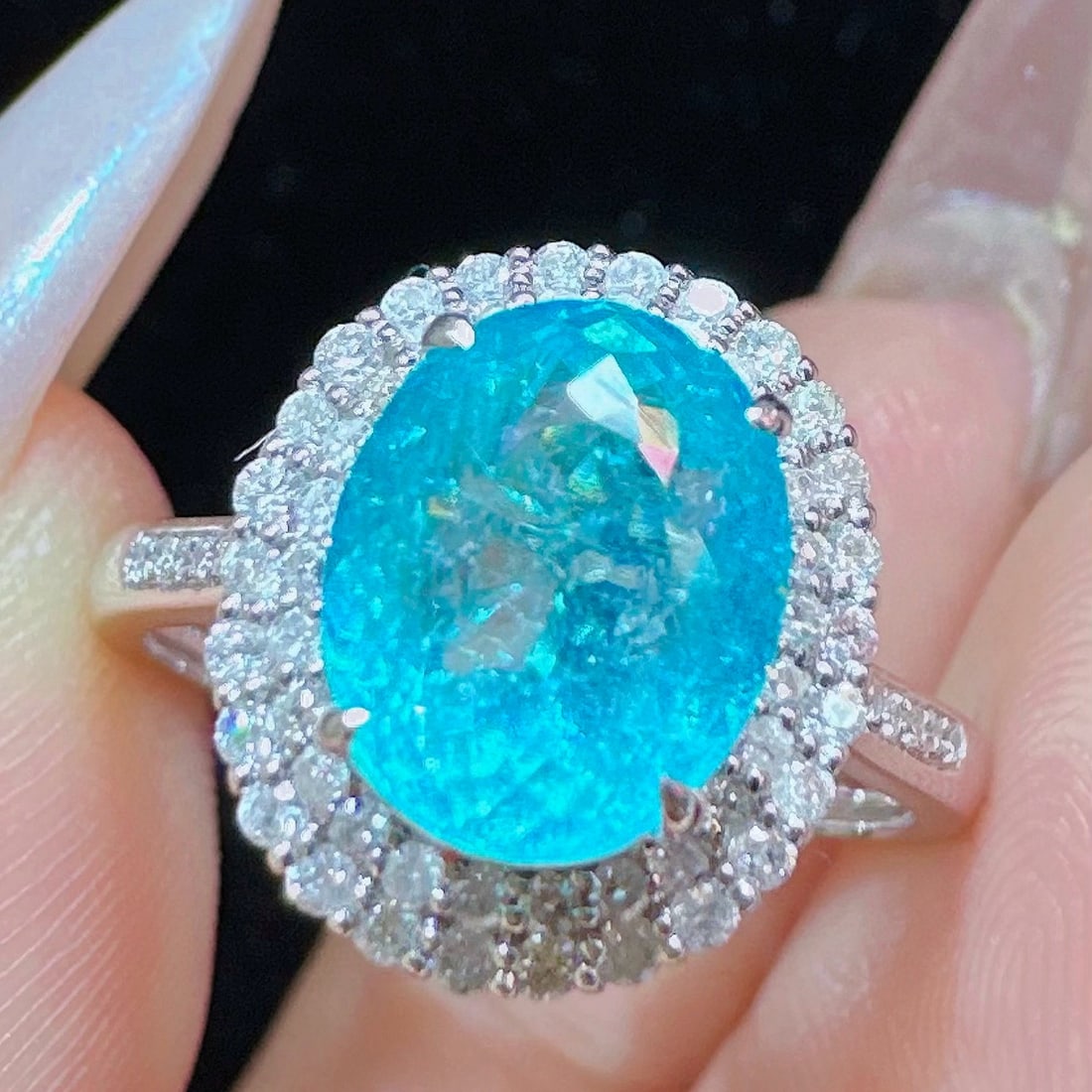 14k Gold 3.24 Ctw Natural Paraiba Tourmaline & Diamond Ring - 2