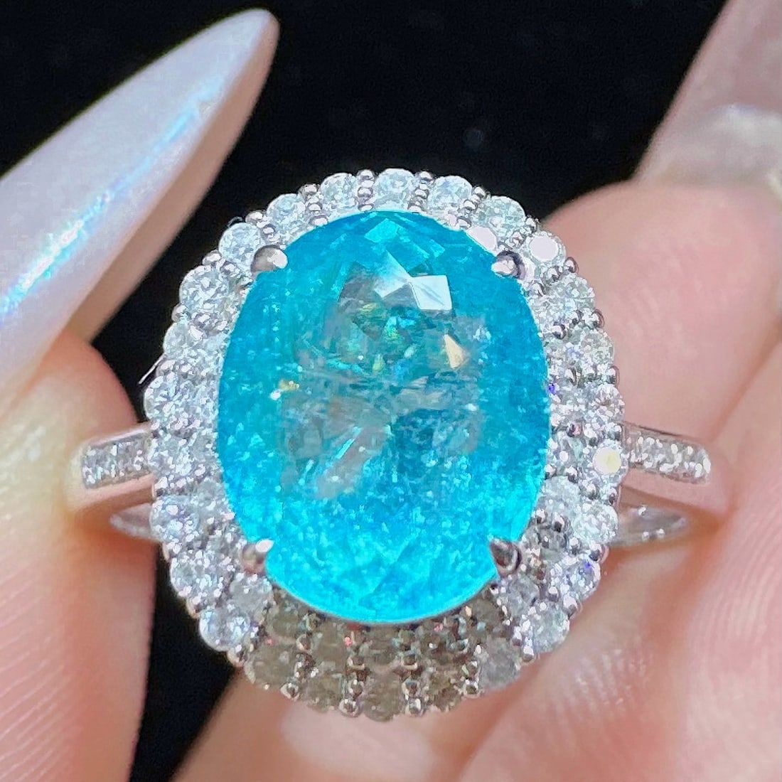 14k Gold 3.24 Ctw Natural Paraiba Tourmaline & Diamond Ring - 3