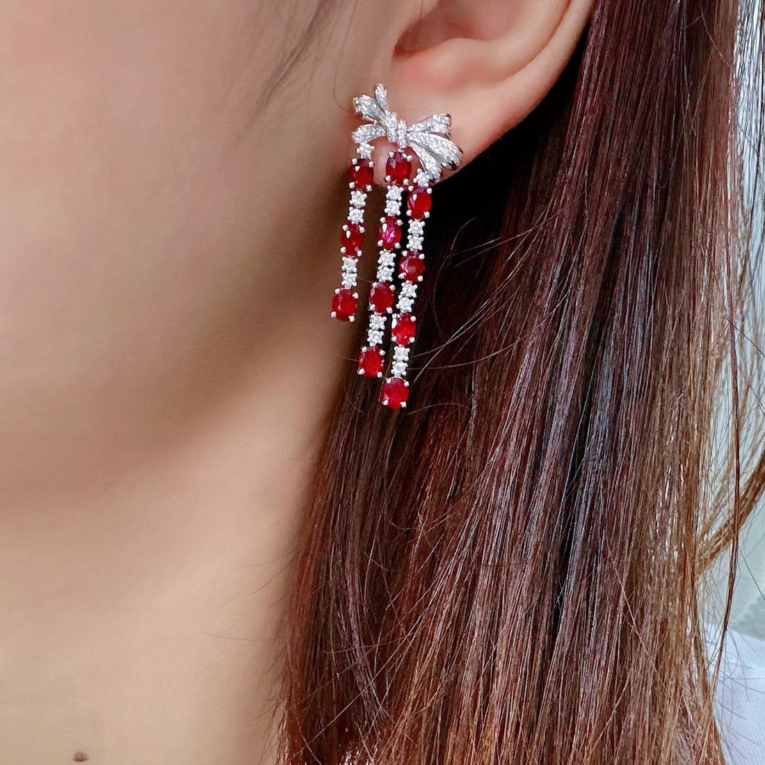 14k Gold 7.09 Ctw Natural Ruby & Diamond Earrings - 4