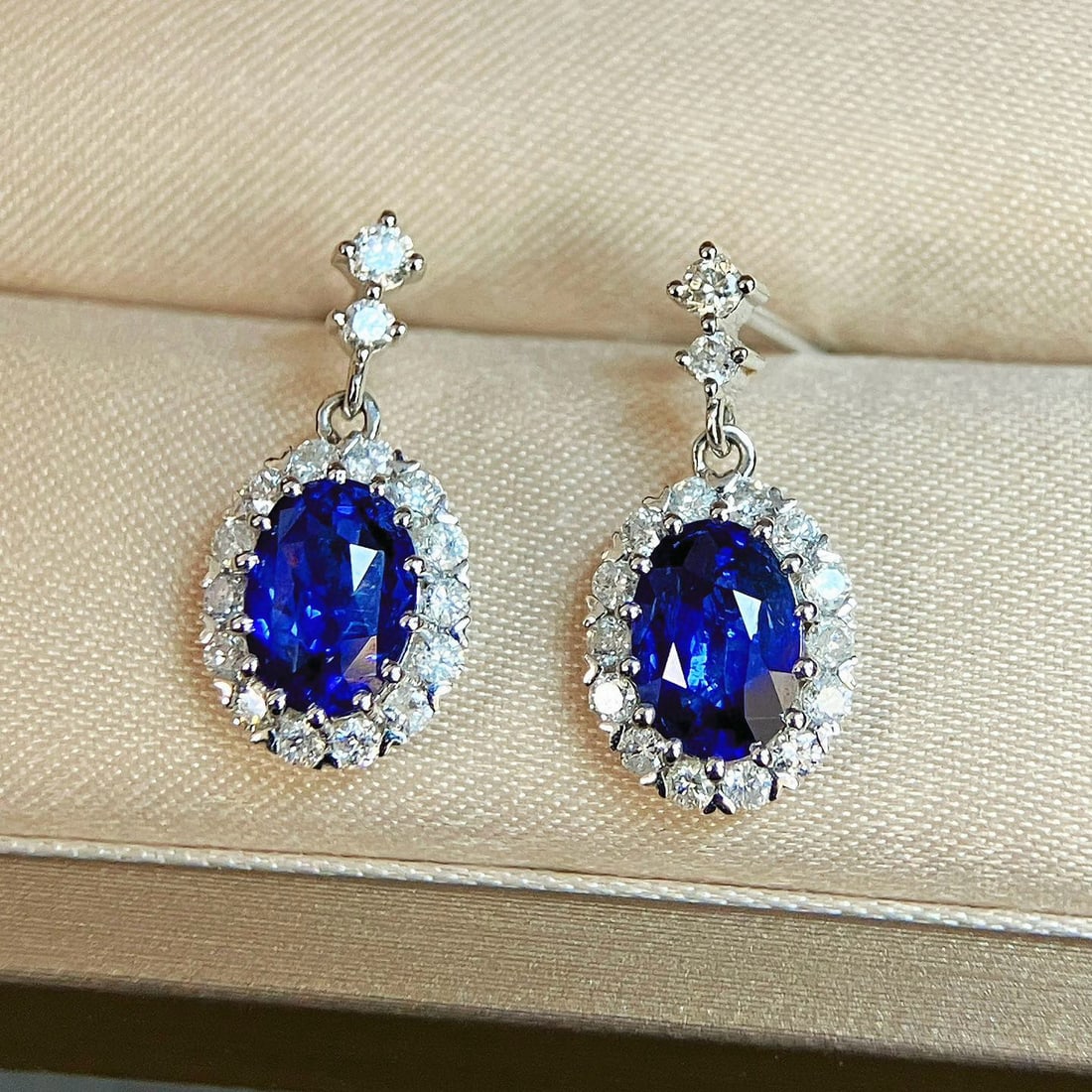 14k Gold 2.87 Ctw Natural Sapphire & Diamond Earrings - 3