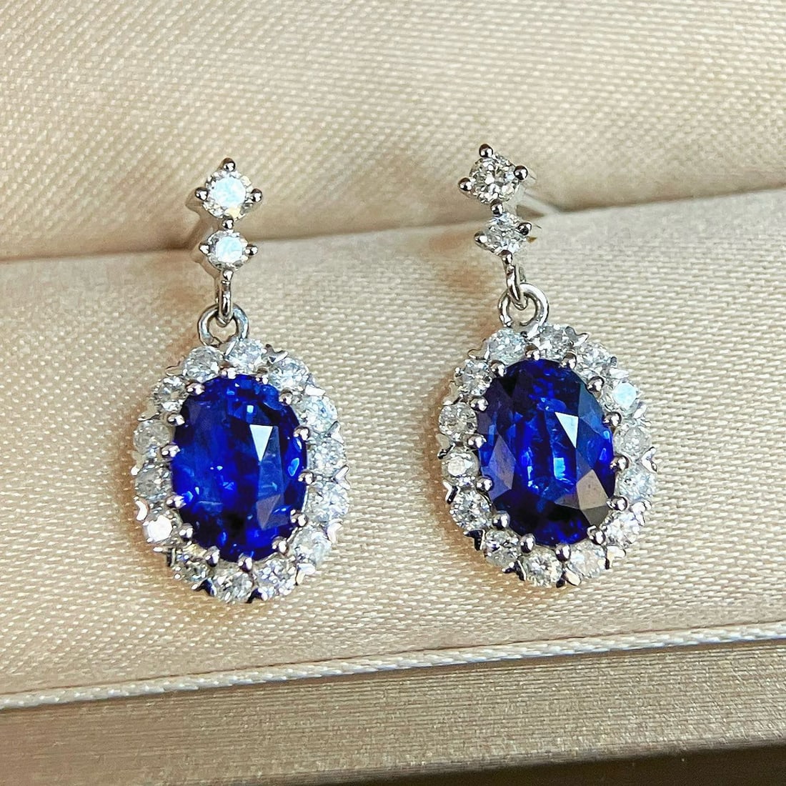 14k Gold 2.87 Ctw Natural Sapphire & Diamond Earrings - 4