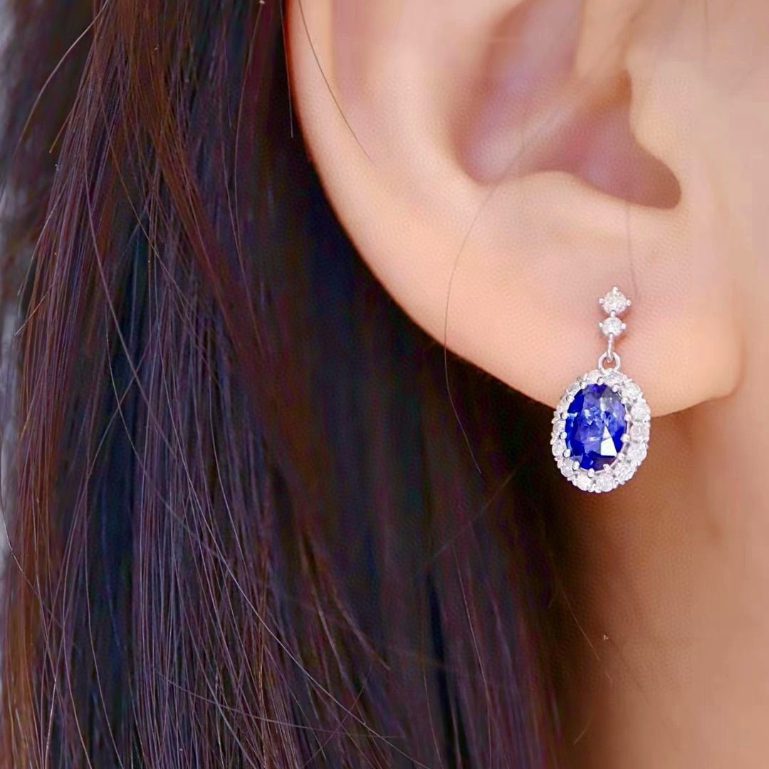 14k Gold 2.87 Ctw Natural Sapphire & Diamond Earrings - 6