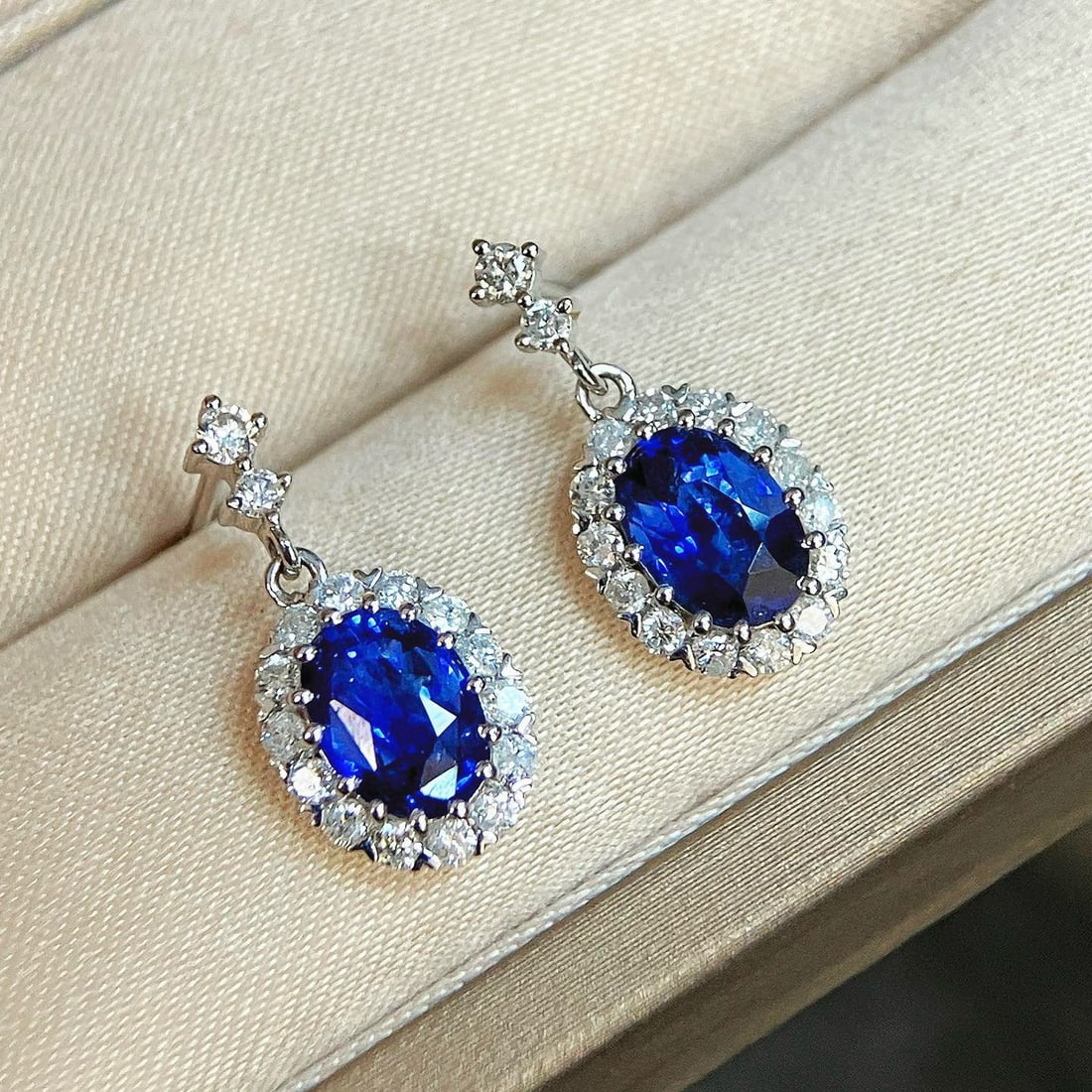 14k Gold 2.87 Ctw Natural Sapphire & Diamond Earrings - 7