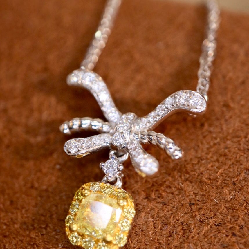 14k Gold 0.44 Ctw Natural Yellow Diamond & Diamond Necklace - 2