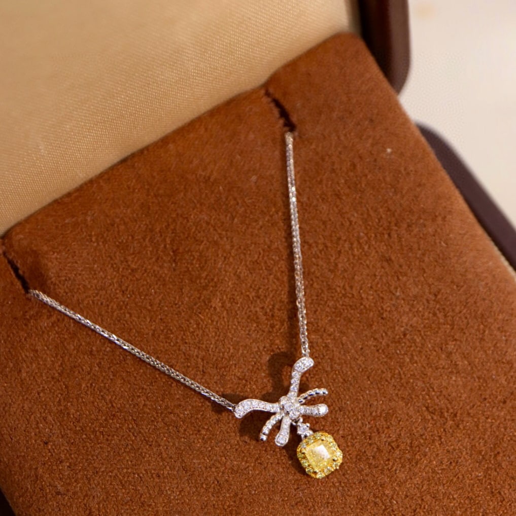 14k Gold 0.44 Ctw Natural Yellow Diamond & Diamond Necklace - 4