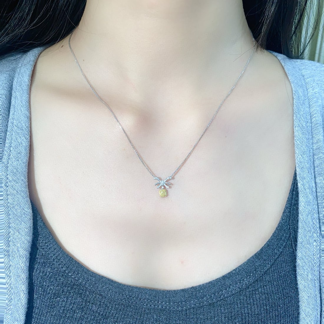 14k Gold 0.44 Ctw Natural Yellow Diamond & Diamond Necklace - 5