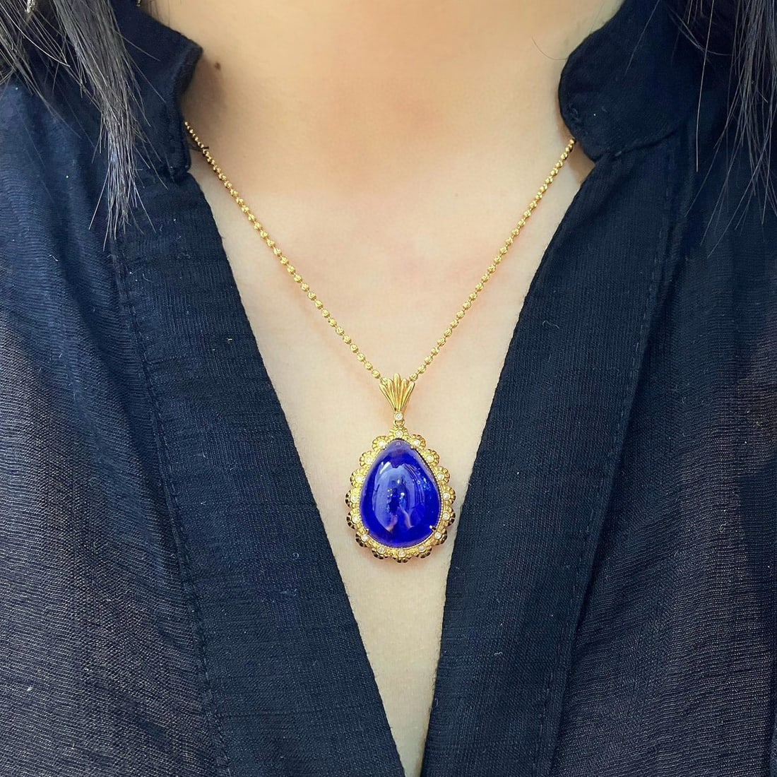 14k Gold 29.58 Ctw Natural Tanzanite & Diamond Pendant( Without Chain ) - 7