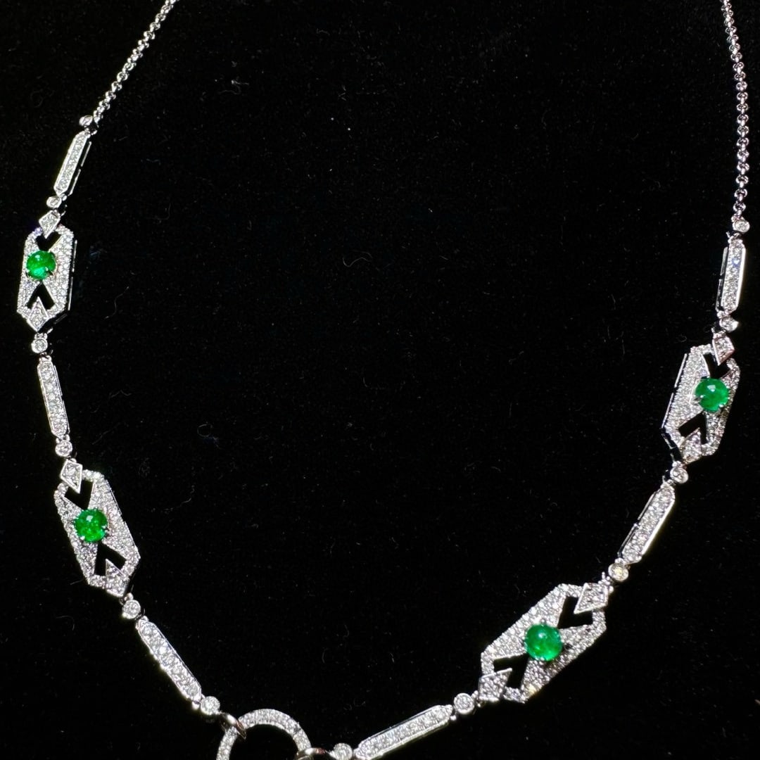 14k Gold 2.19 Ctw Vivid Green Natural Emerald & Diamond Necklace - 2