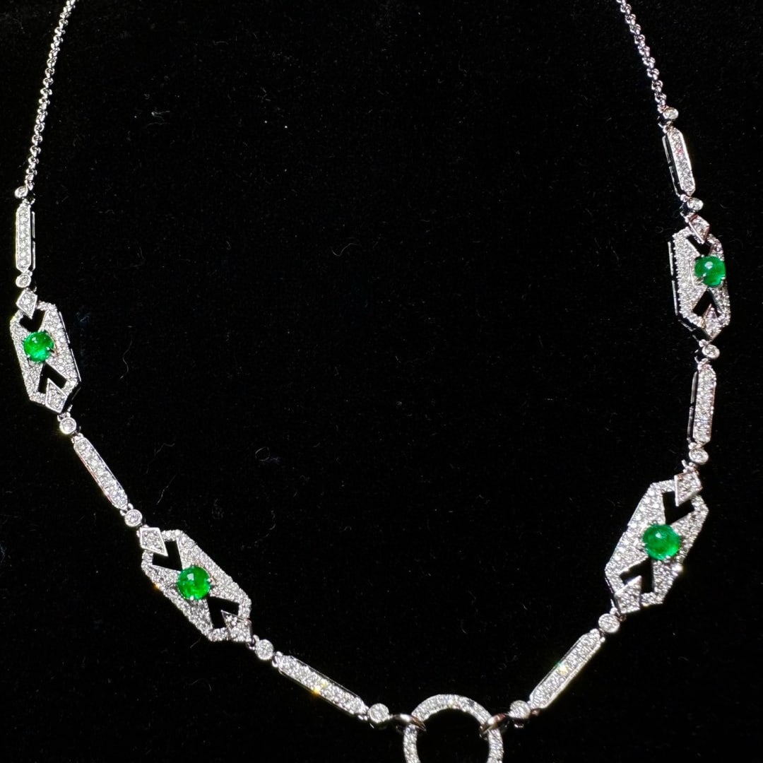 14k Gold 2.19 Ctw Vivid Green Natural Emerald & Diamond Necklace - 3