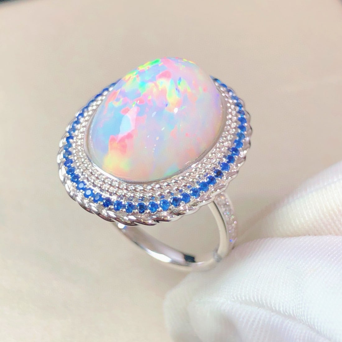 14k Gold 7.72 Ctw Natural Opal & Diamond Ring - 2