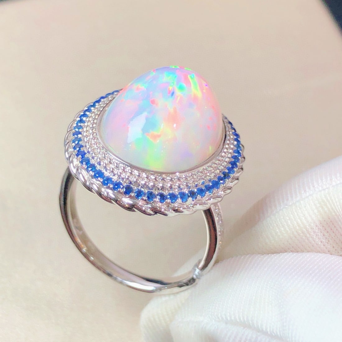 14k Gold 7.72 Ctw Natural Opal & Diamond Ring - 3