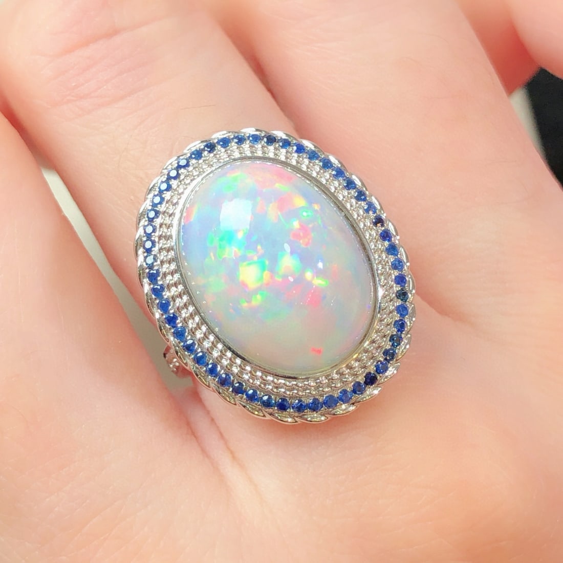14k Gold 7.72 Ctw Natural Opal & Diamond Ring - 7