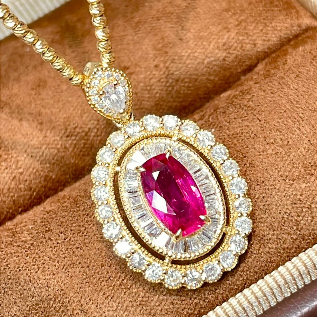 14k Gold 2.20 Ctw Natural Ruby & Diamond Pendant( Without Chain ) - 2