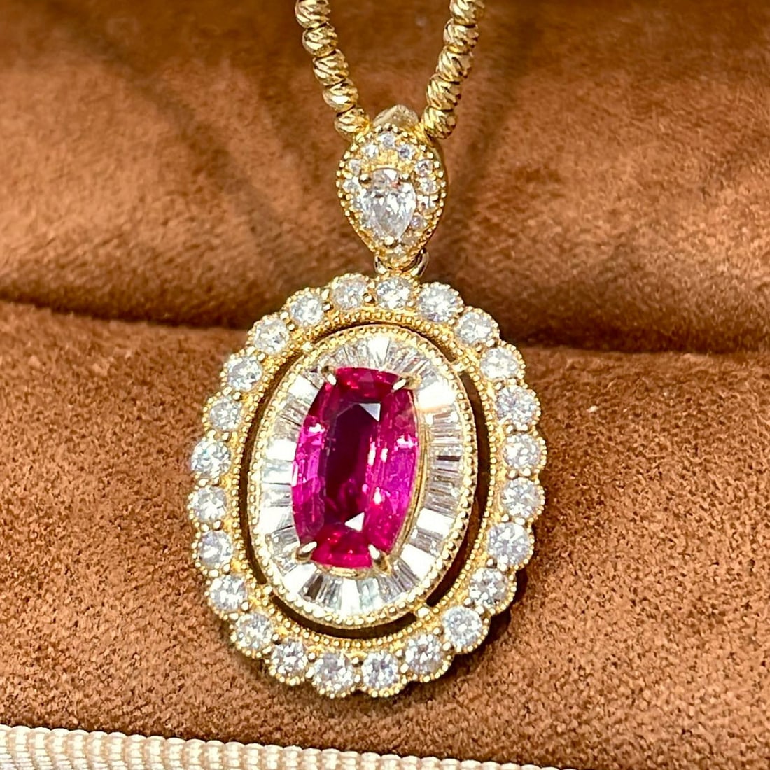 14k Gold 2.20 Ctw Natural Ruby & Diamond Pendant( Without Chain ) - 3