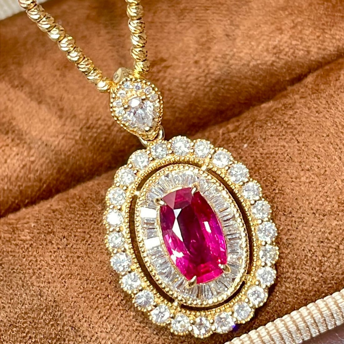 14k Gold 2.20 Ctw Natural Ruby & Diamond Pendant( Without Chain ) - 5