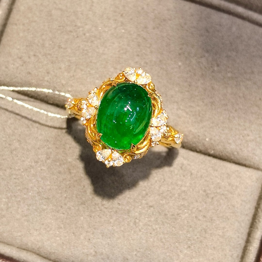 14k Gold 4.03 Ctw Vivid Green Natural Emerald & Diamond Ring - 5