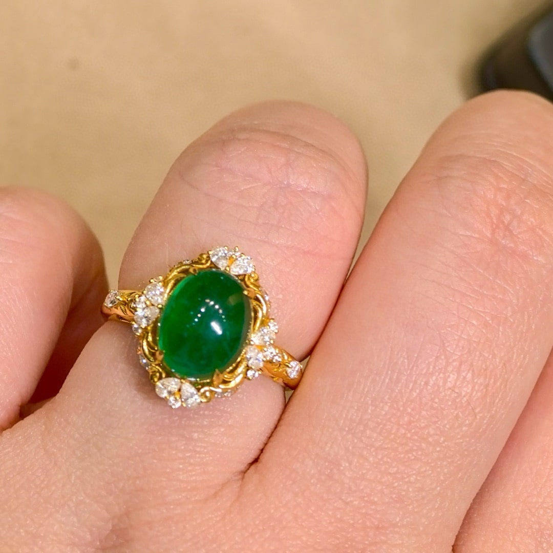 14k Gold 4.03 Ctw Vivid Green Natural Emerald & Diamond Ring - 6