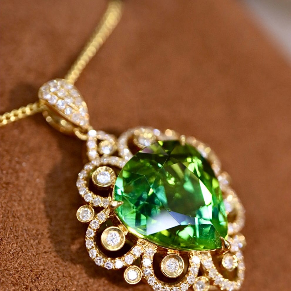 14k Gold 4.97 Ctw Natural Tourmaline & Diamond Pendant( Without Chain ) - 2