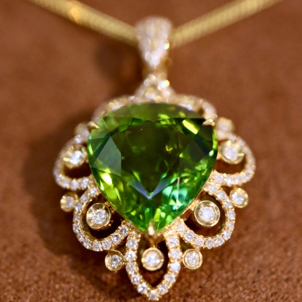 14k Gold 4.97 Ctw Natural Tourmaline & Diamond Pendant( Without Chain ) - 4