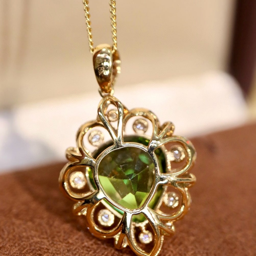 14k Gold 4.97 Ctw Natural Tourmaline & Diamond Pendant( Without Chain ) - 6