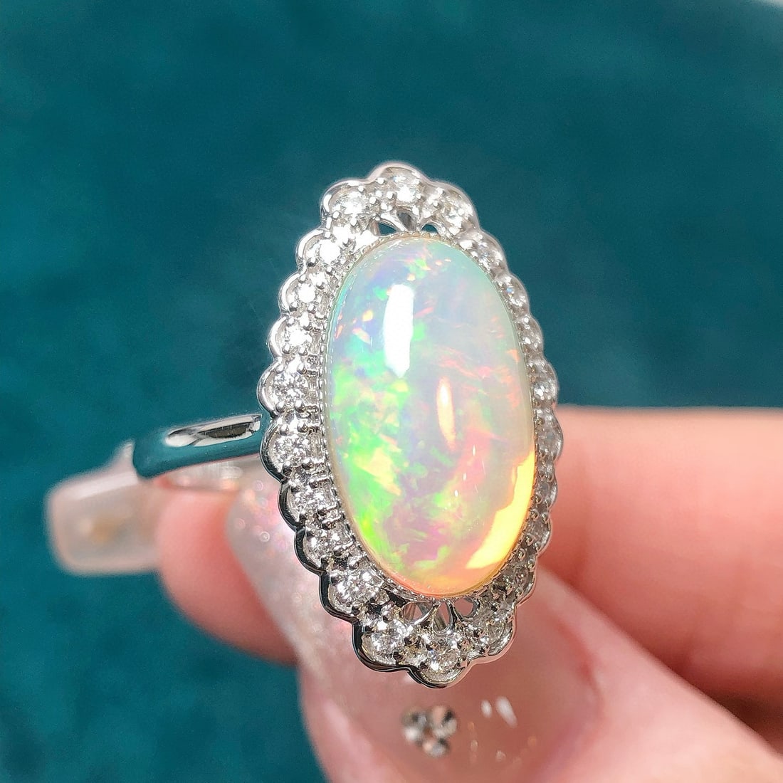 14k Gold 3.83 Ctw Natural Opal & Diamond Ring - 3