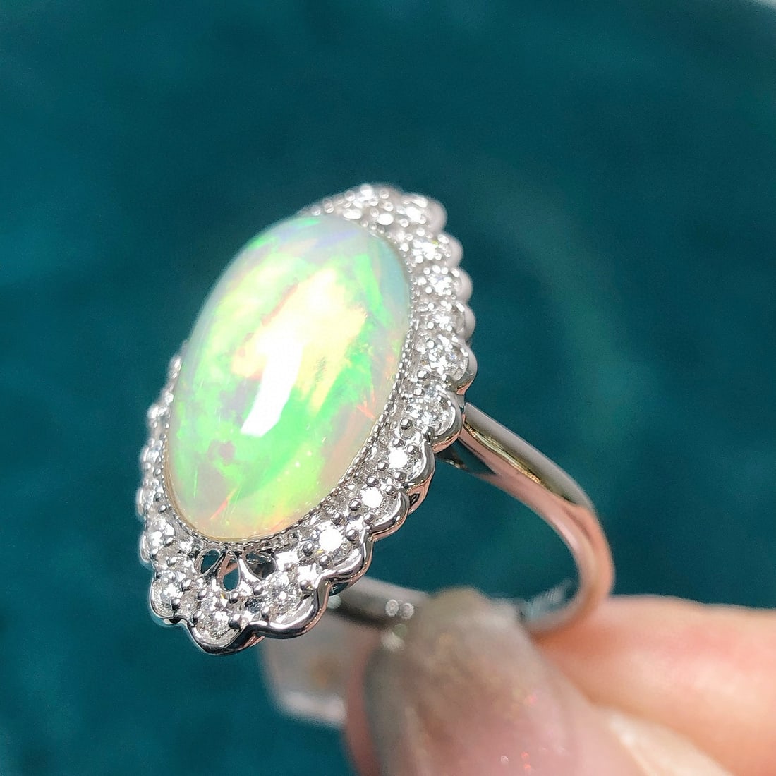 14k Gold 3.83 Ctw Natural Opal & Diamond Ring - 4