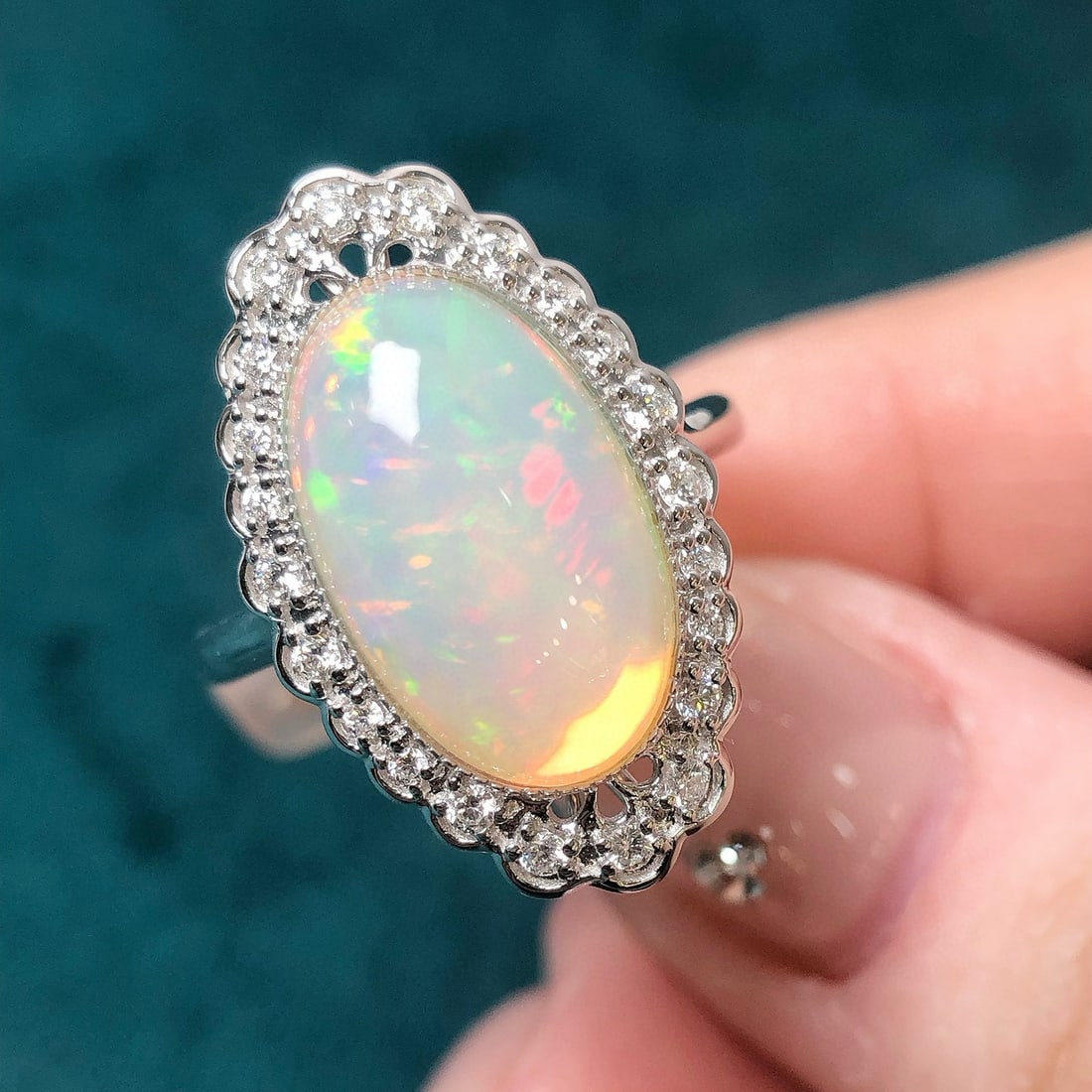 14k Gold 3.83 Ctw Natural Opal & Diamond Ring - 5
