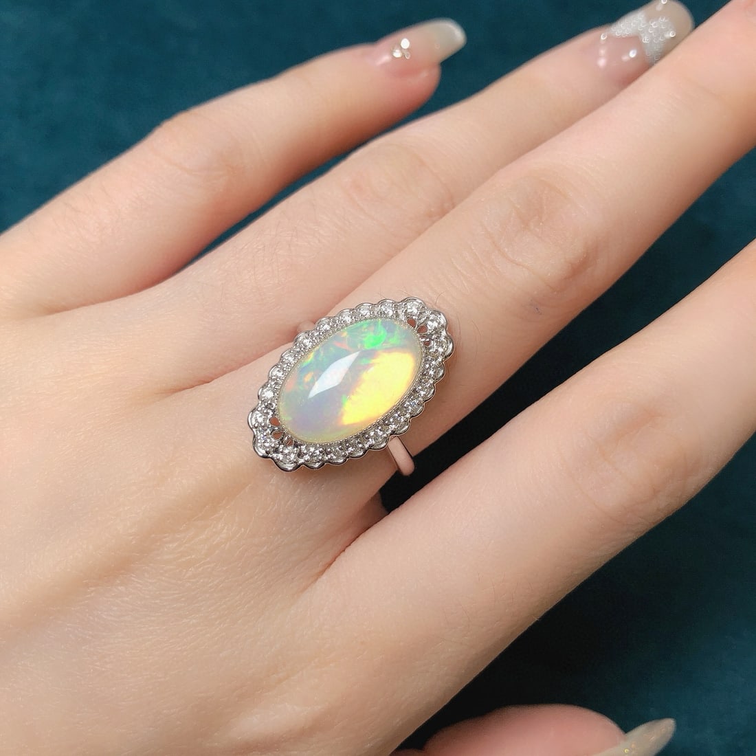 14k Gold 3.83 Ctw Natural Opal & Diamond Ring - 8