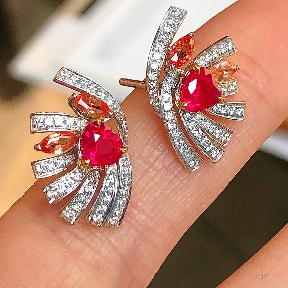 14k Gold 1.67 Ctw Natural Ruby & Diamond Earrings - 4
