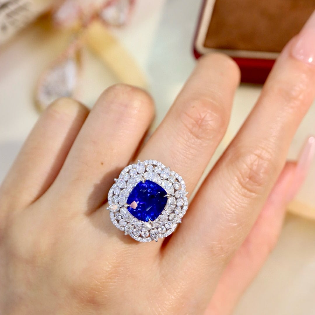 14k Gold 8.74 Ctw Natural Sapphire & Diamond Ring - 8