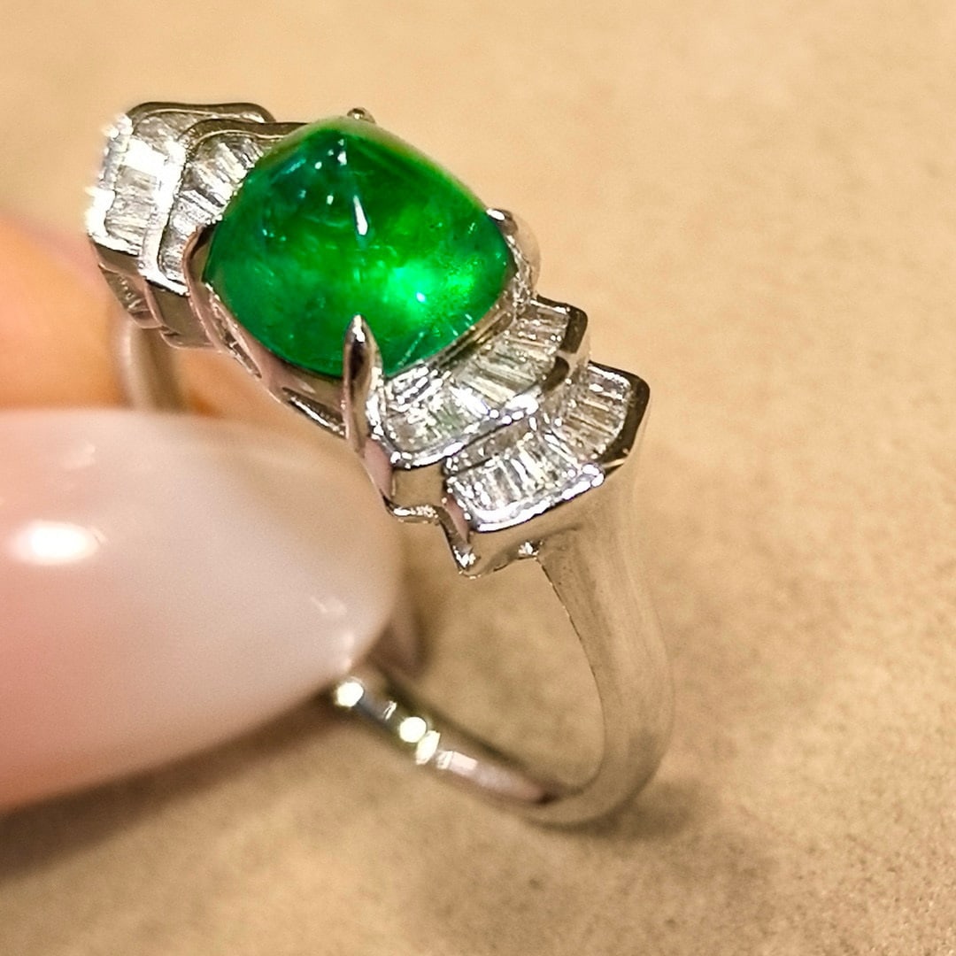 14k Gold 1.86 Ctw Vivid Green Natural Emerald & Diamond Ring - 5