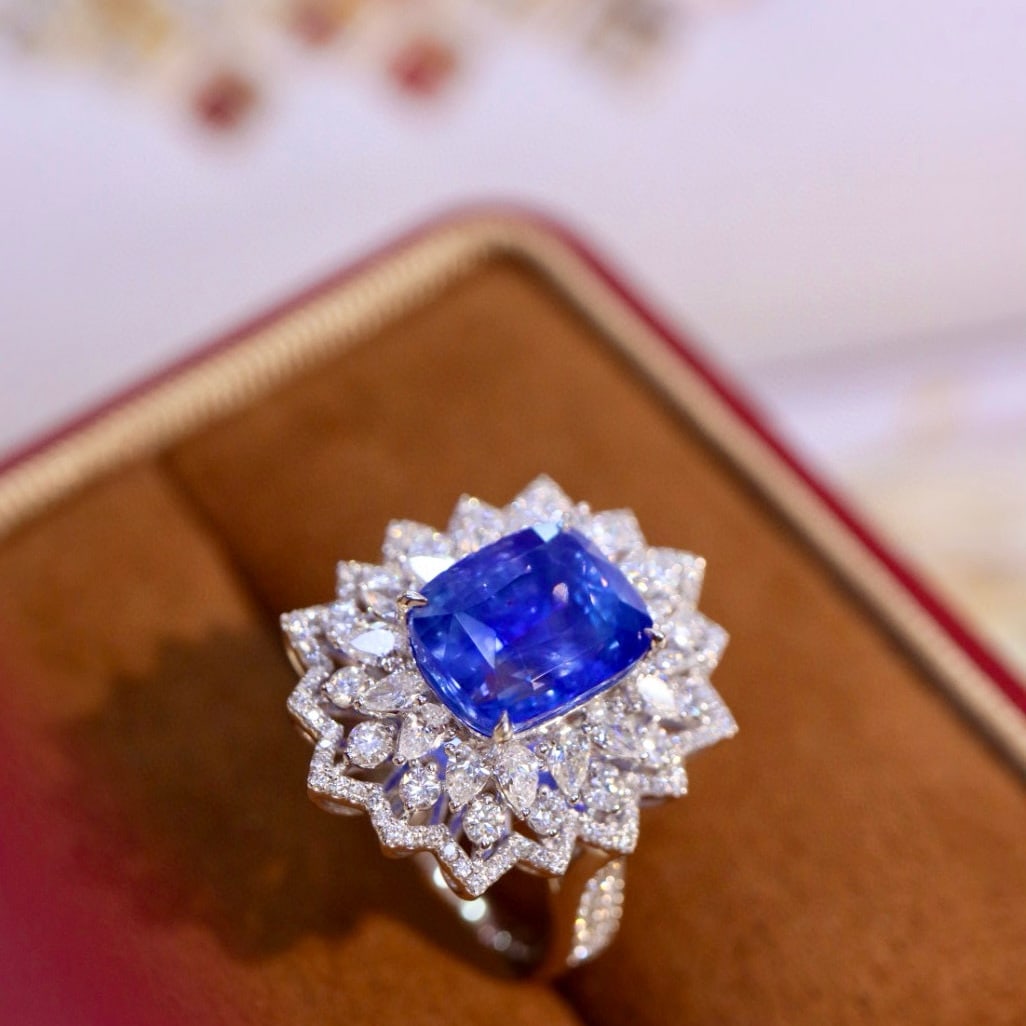 14k Gold 6.34 Ctw Natural Sapphire & Diamond Ring - 7