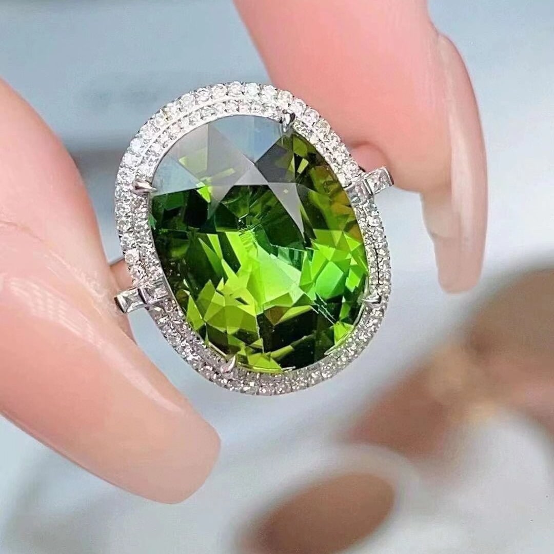 14k Gold 8.90 Ct Natural Tourmaline & Diamond Ring/pendant( Without Chain ) - 3