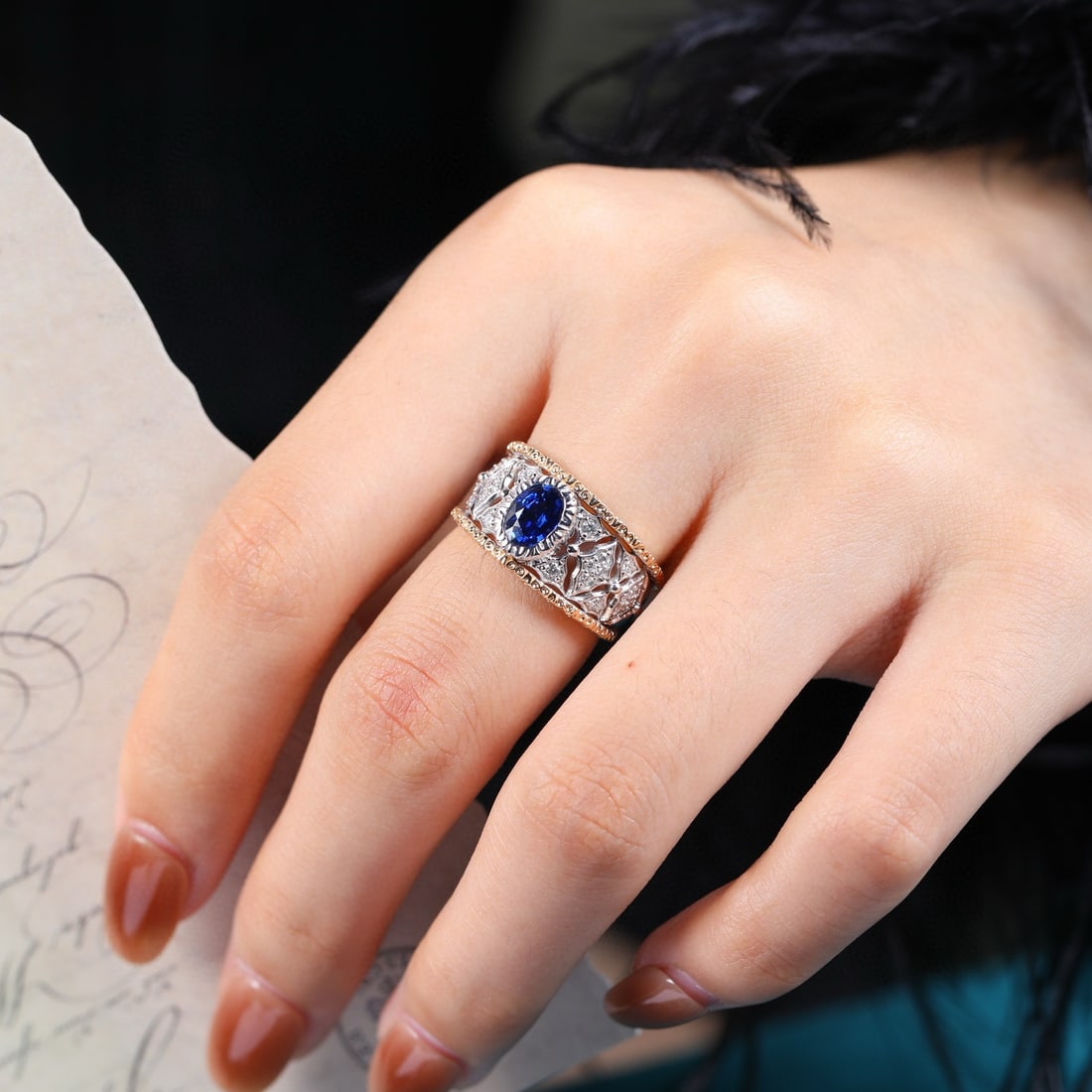 14k Gold 1.30 Ctw Natural Sapphire & Diamond Ring - 4