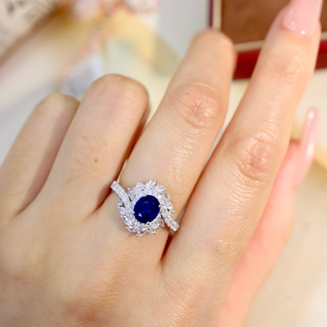 14k Gold 2.31 Ctw Natural Sapphire & Diamond Ring - 8